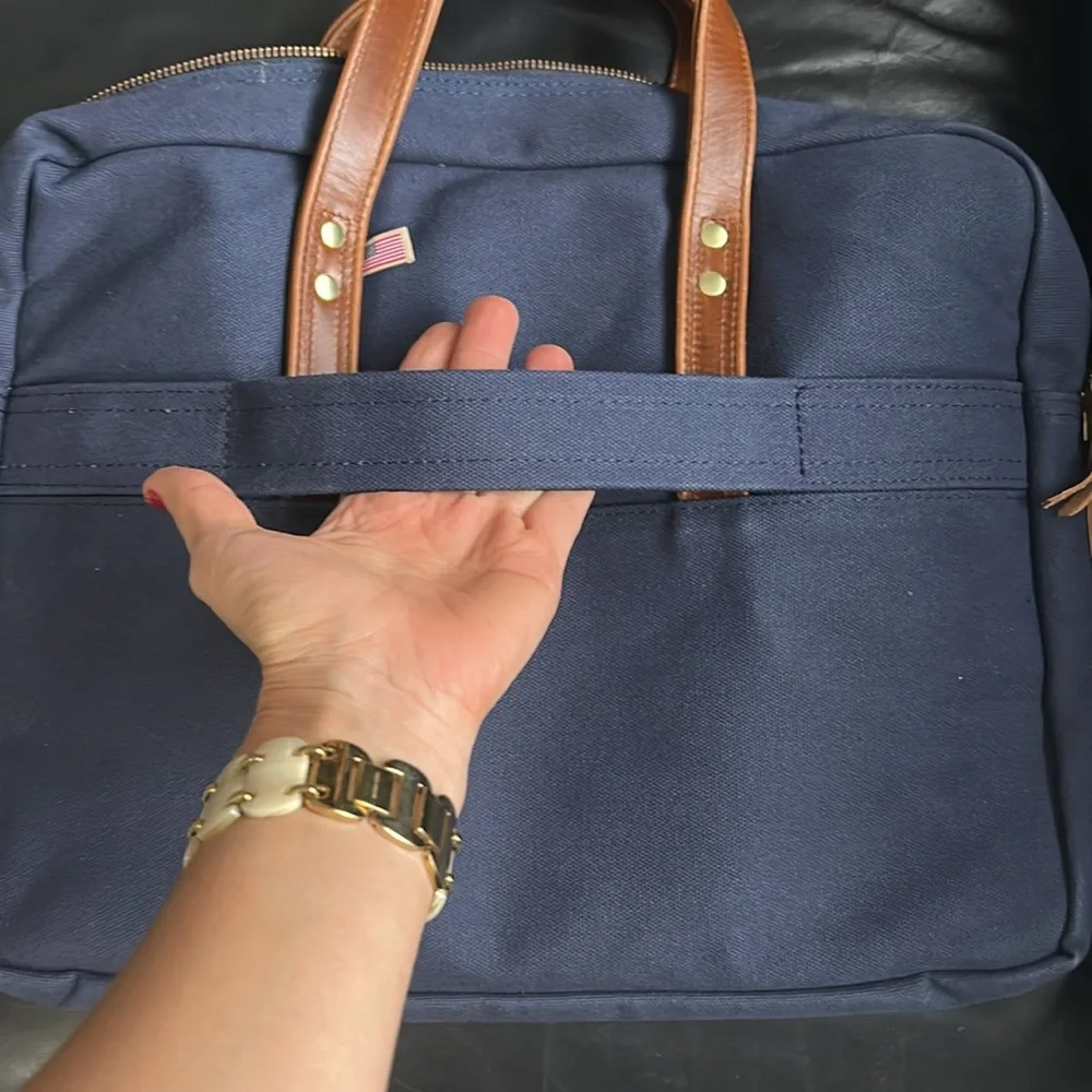 Hudson Sutler Heritage Slim Briefcase navy with leather handles